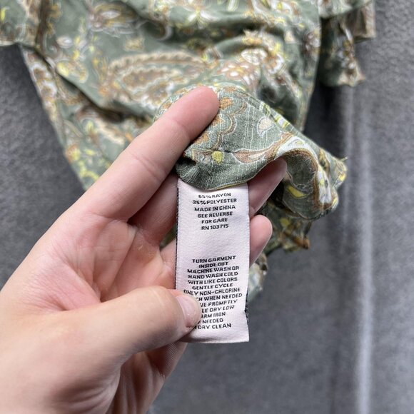Nanette Lepore Blouse Womens Large Green Prairie Sage Ruffle Sleeve Paisley Top - Picture 5 of 12
